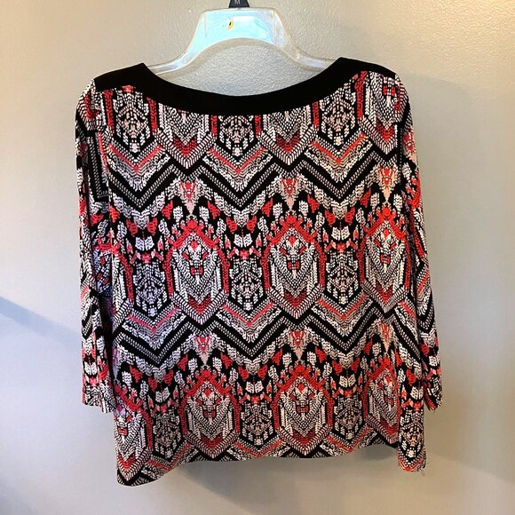 Alfred Dunner Womens Petite Aztec Design Blouse Black/Pink/White Size PM - Picture 6 of 6
